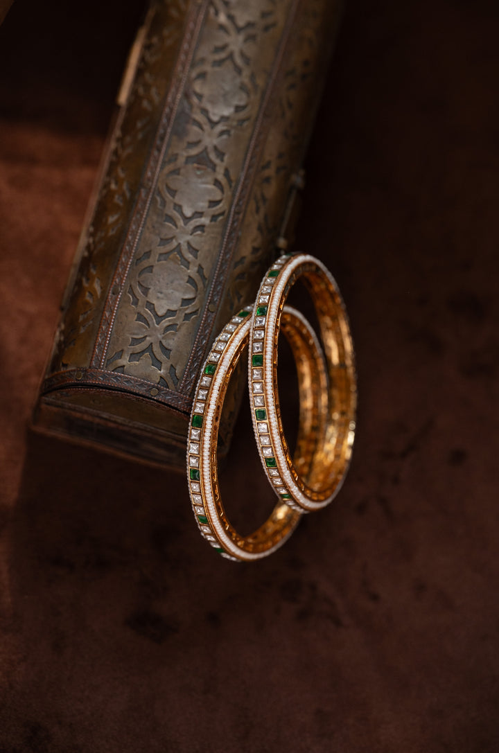 Nayab Green Kundan Bangles - Set of 2