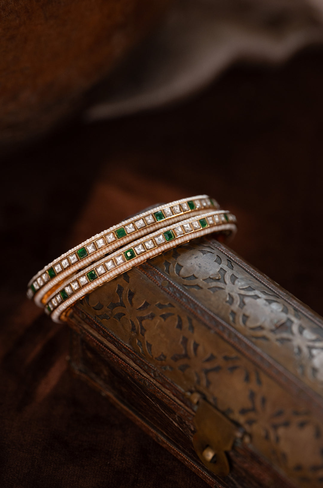 Nayab Green Kundan Bangles - Set of 2