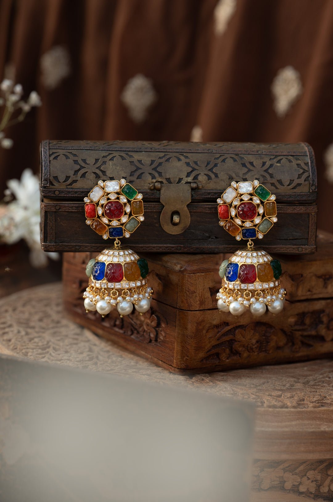 Jodha Polki Silver Jhumka  Earrings