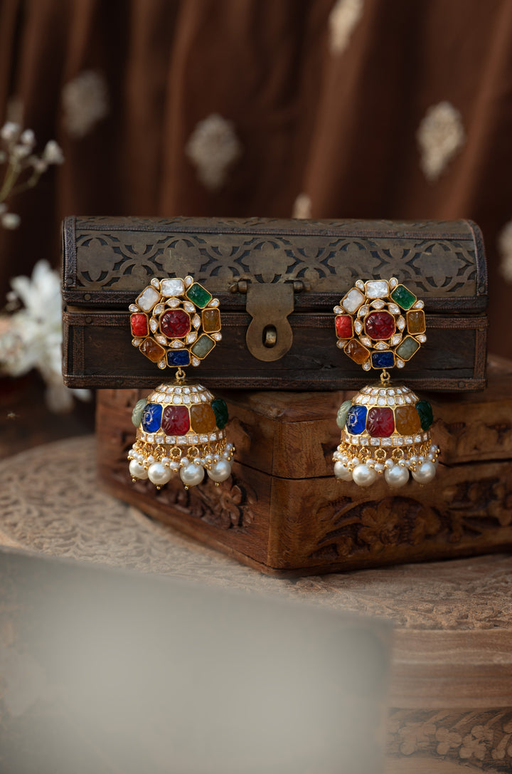 Jodha Polki Silver Jhumka  Earrings