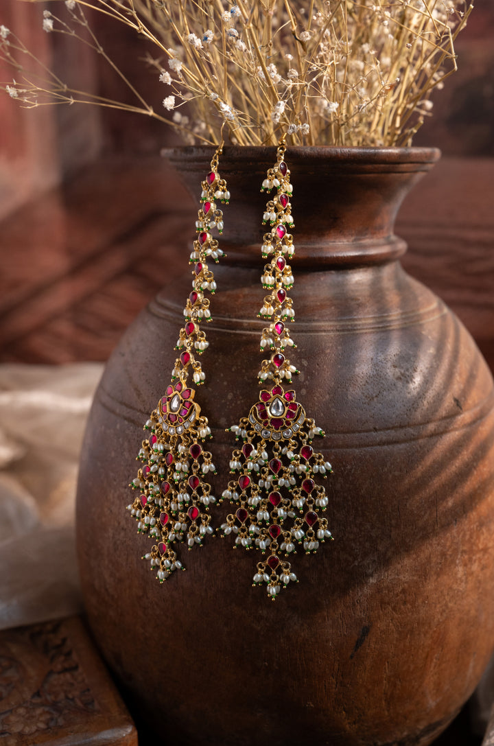 Reet Pink Kundan And Pearls Earrings