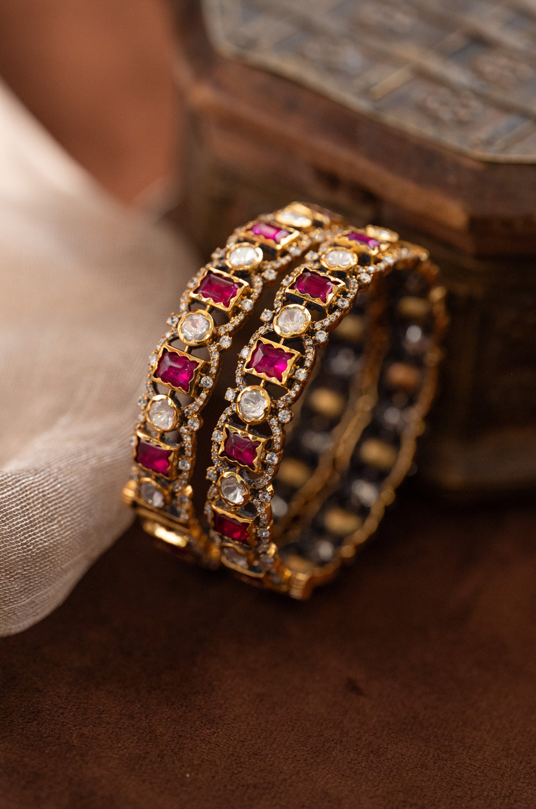 Ruhani Red Polki Bangles - Set of 2