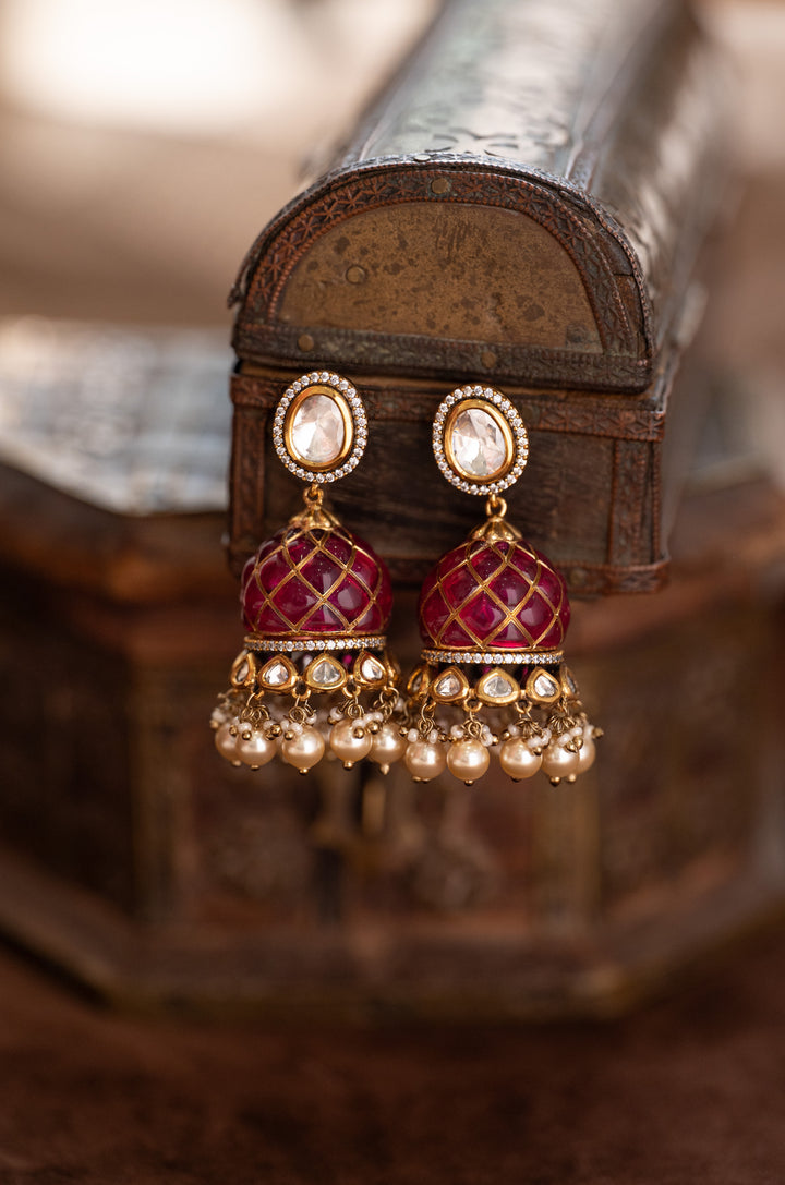 Gullika Pink Jhumka Earrings