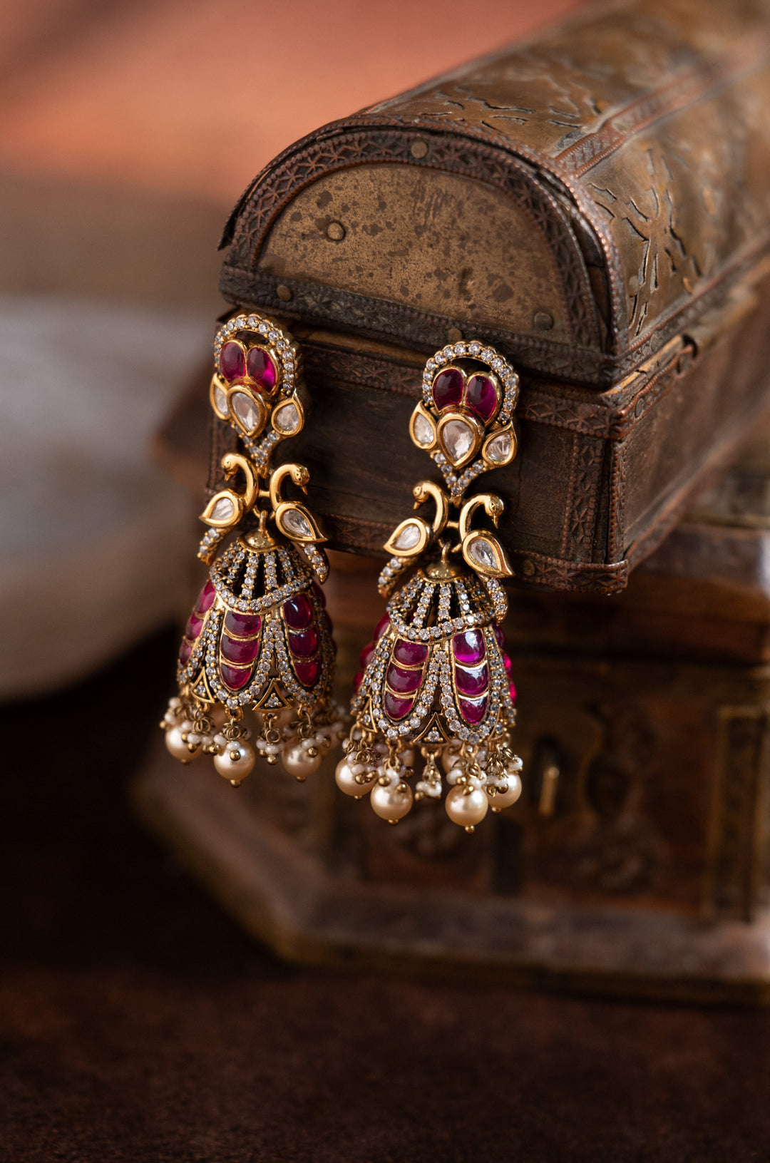 Melrose Pink Polki Jhumka Earrings
