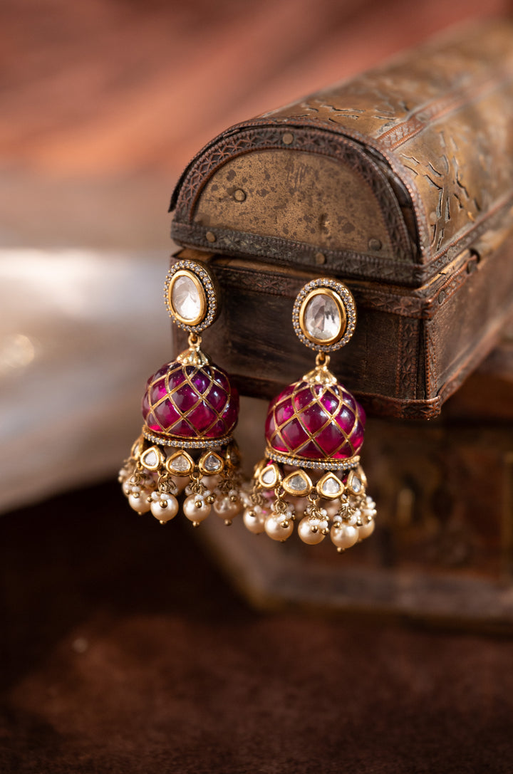 Gullika Pink Jhumka Earrings