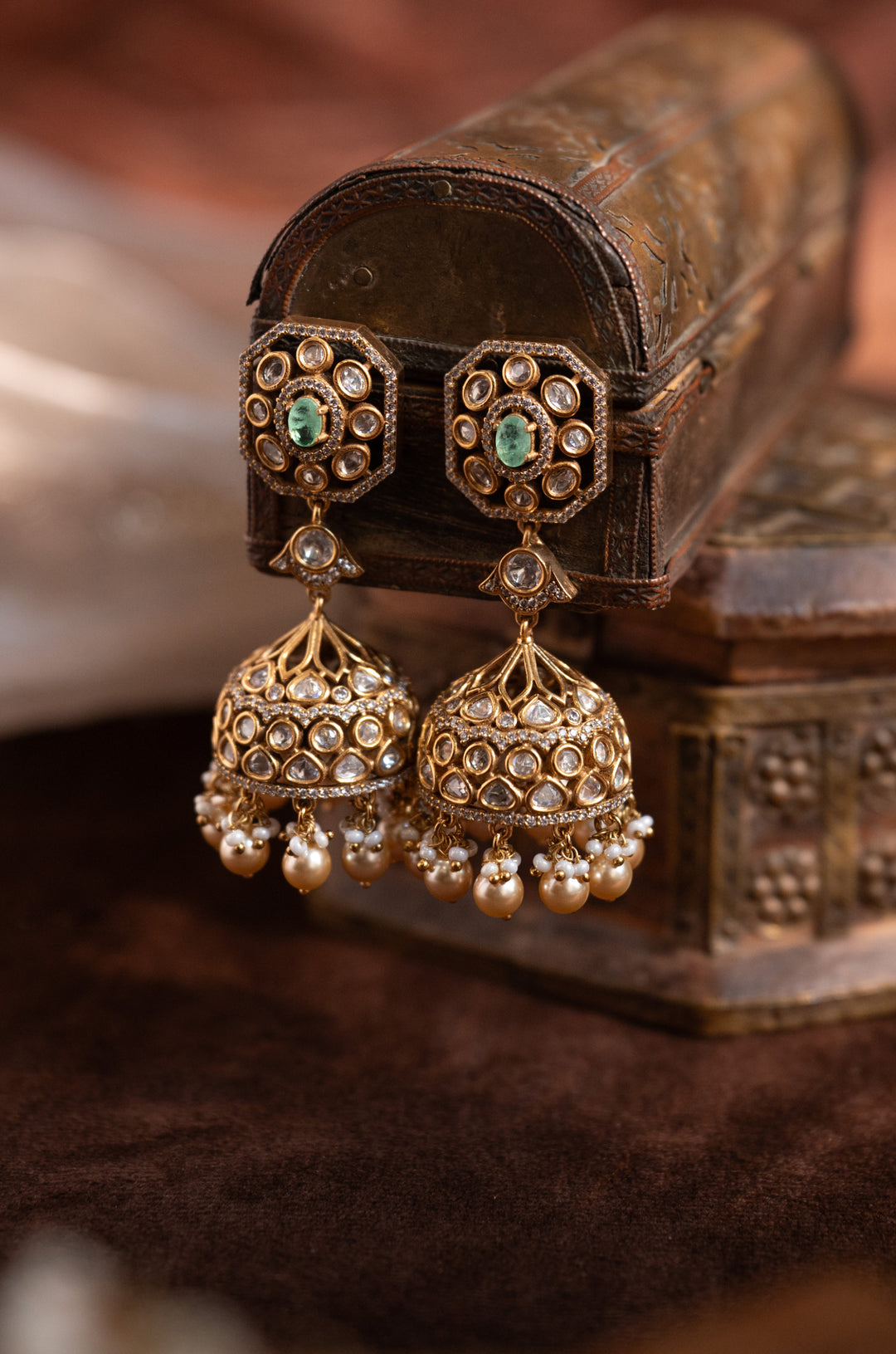 Astra Mint Polki Jhumka Earrings
