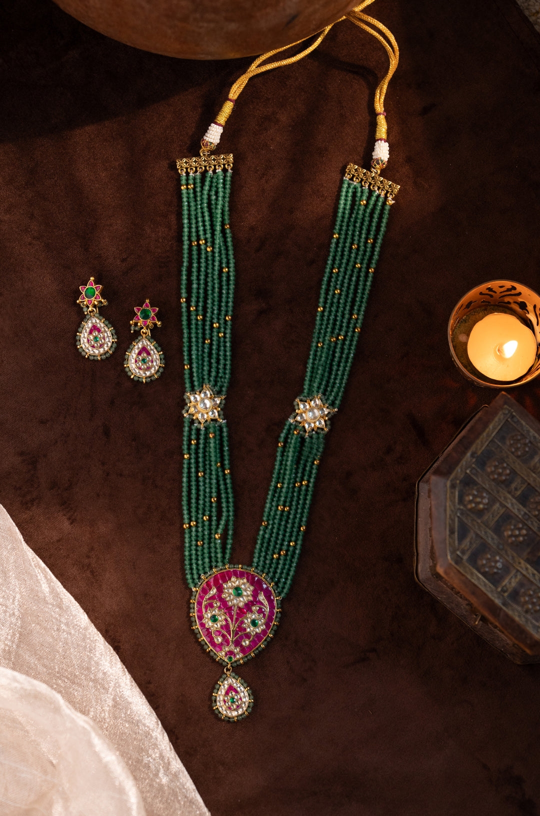Mehera Green Kundan Necklace Set