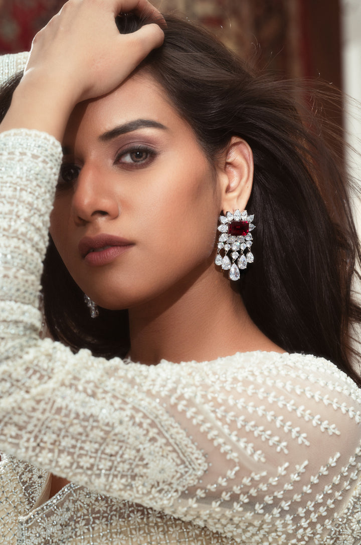 Myla Red Faux Diamond Earrings