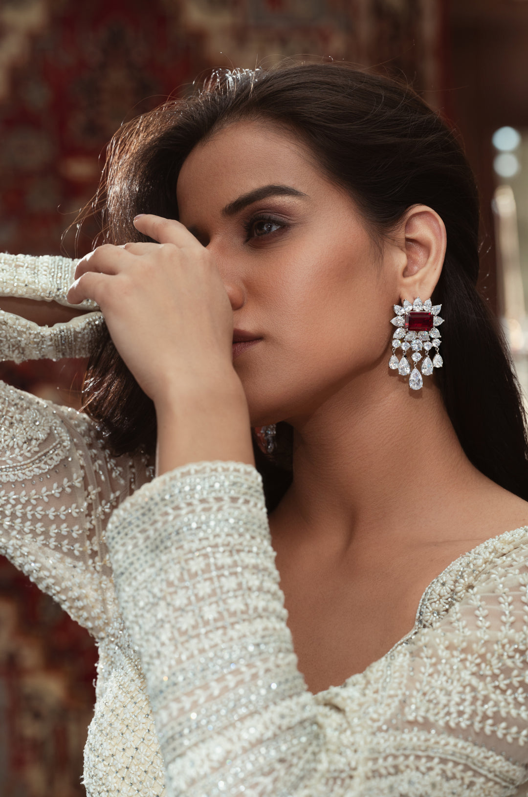 Myla Red Faux Diamond Earrings