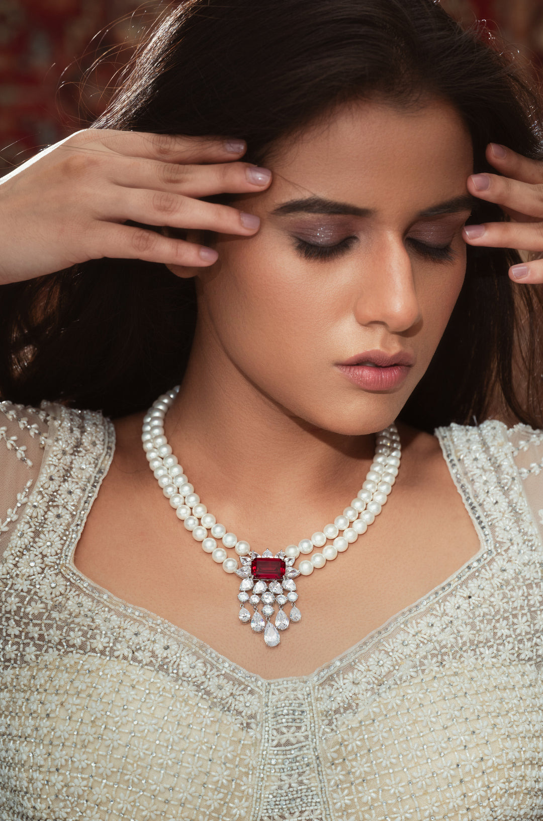 Myla Red Pearls Necklace Set