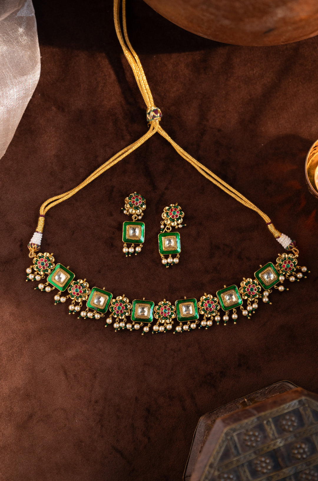 Chaaya Green Polki Necklace Set