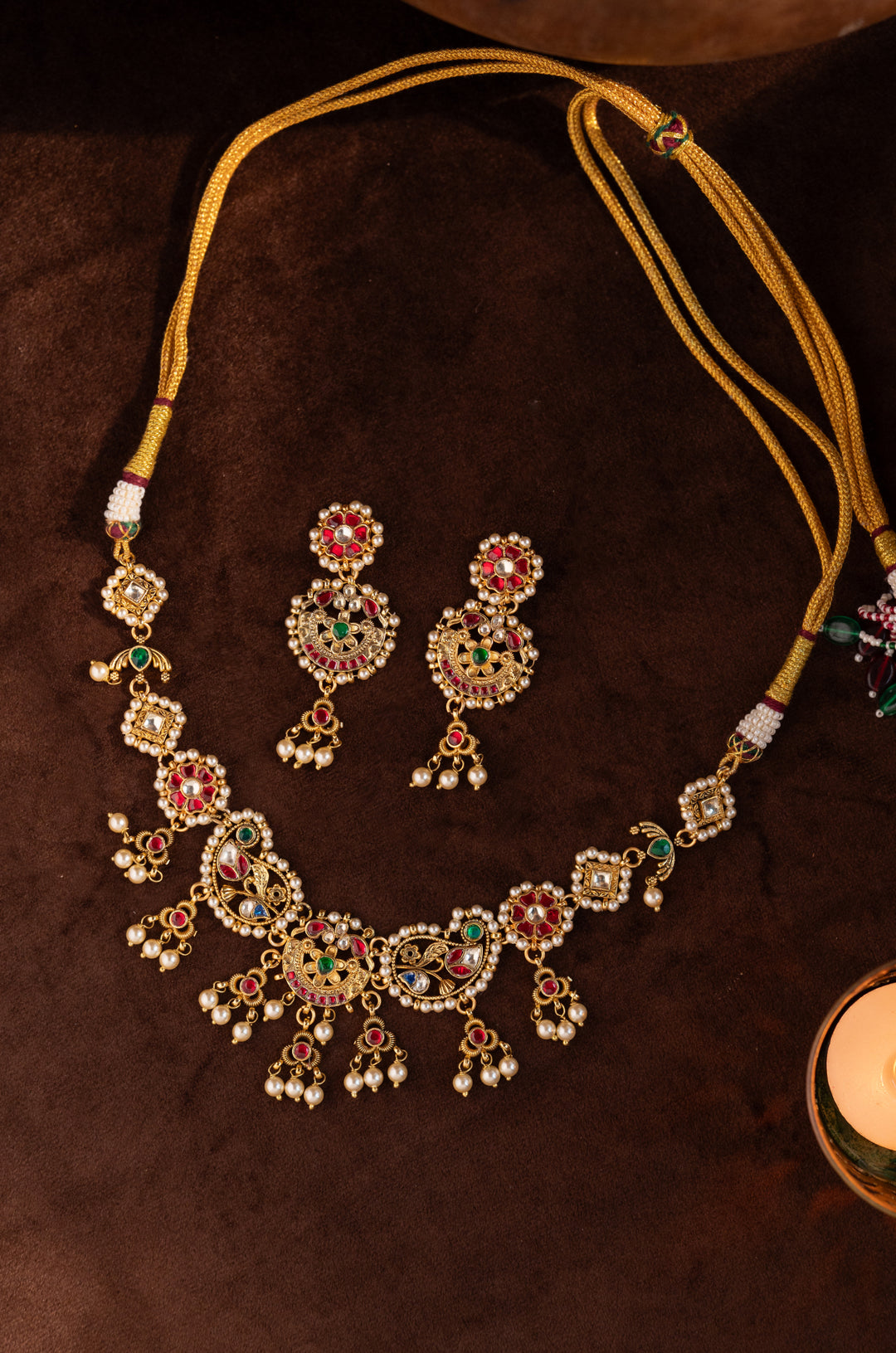 Zarmina Red Kundan Necklace Set