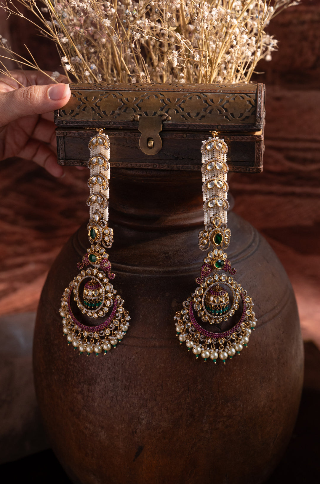 Ruhani Pink Polki Jhumka Earrings