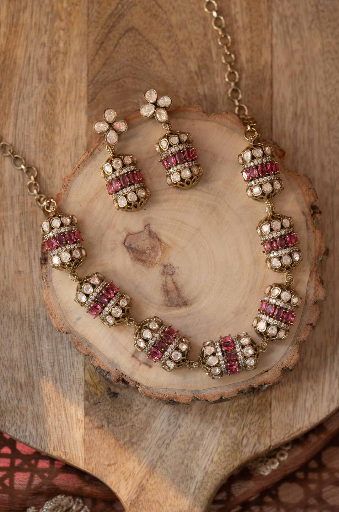 Ajesha Pink Polki Necklace Set