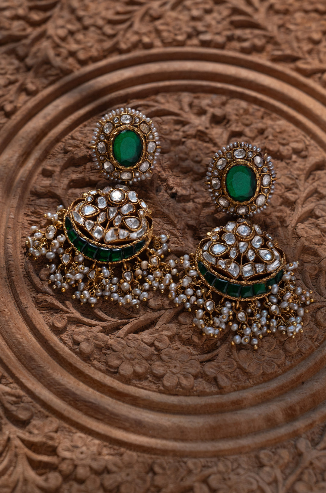 Arunima Green Silver Polki Earrings