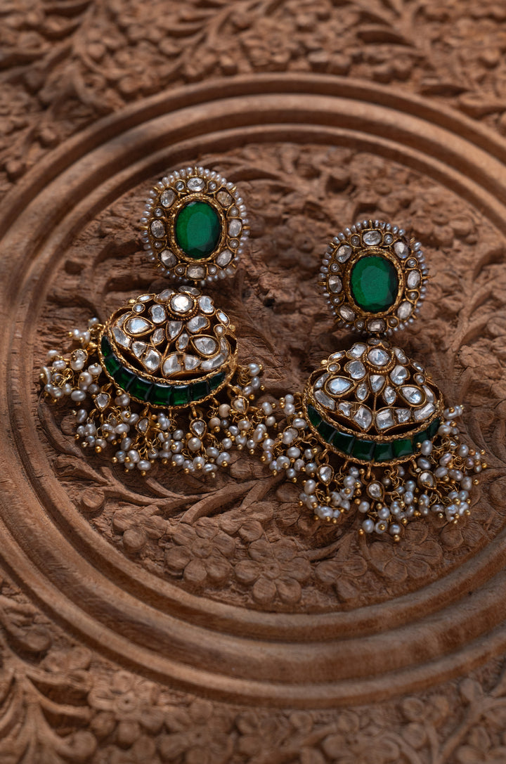 Arunima Green Silver Polki Earrings