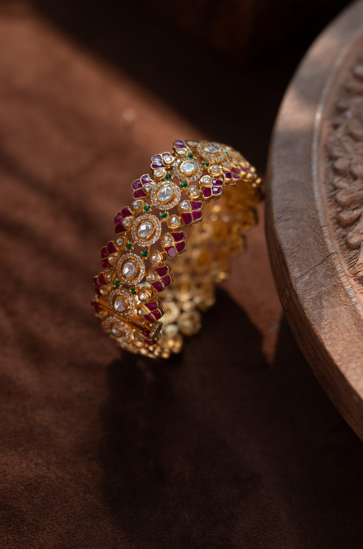 Tanisha Red Polki Silver Bangle