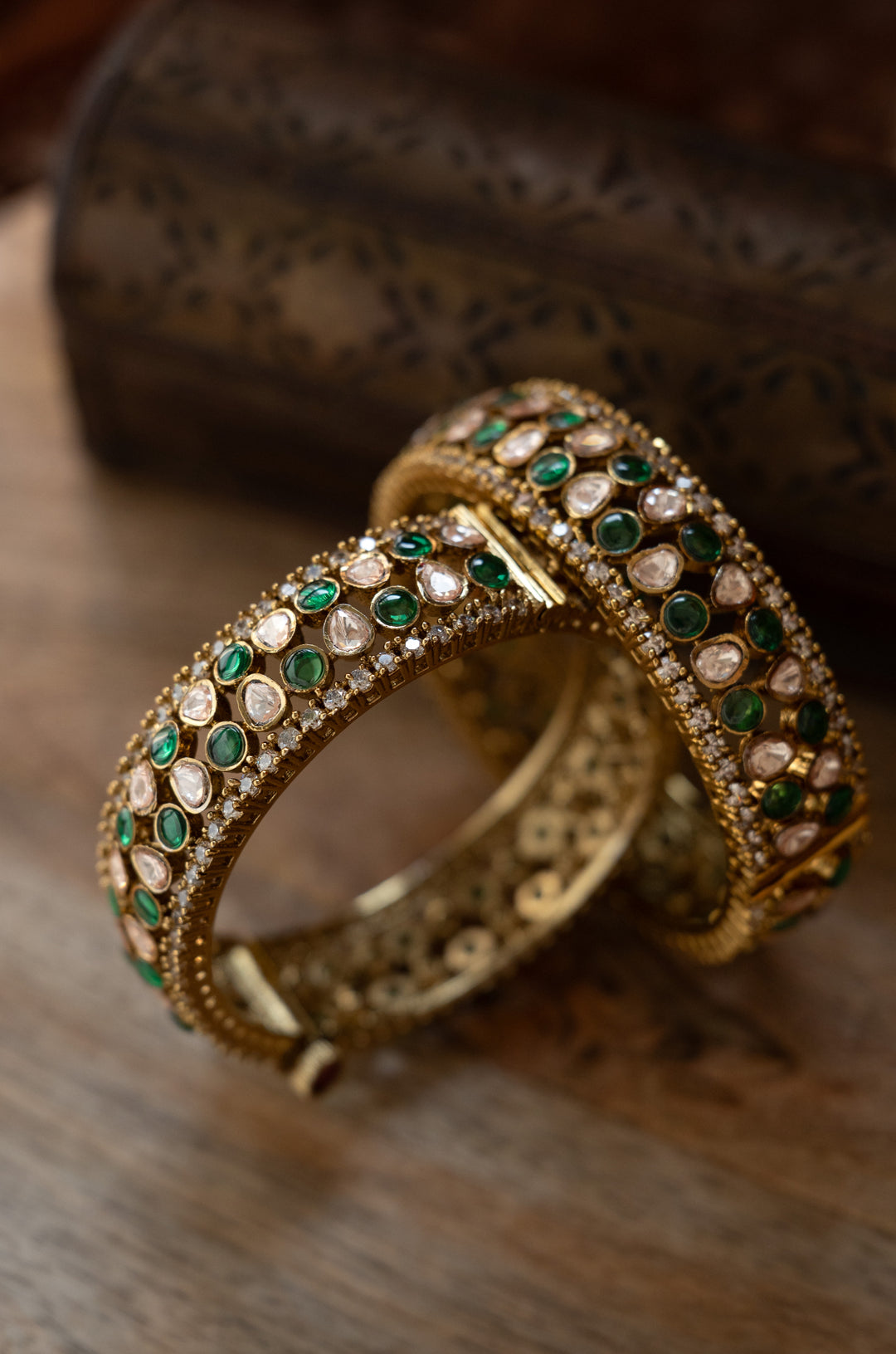 Samaira Green Polki Bangles - Set of 2
