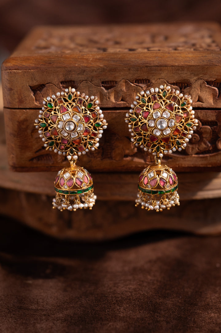 Heather Fine Silver Polki Jhumka Earrings