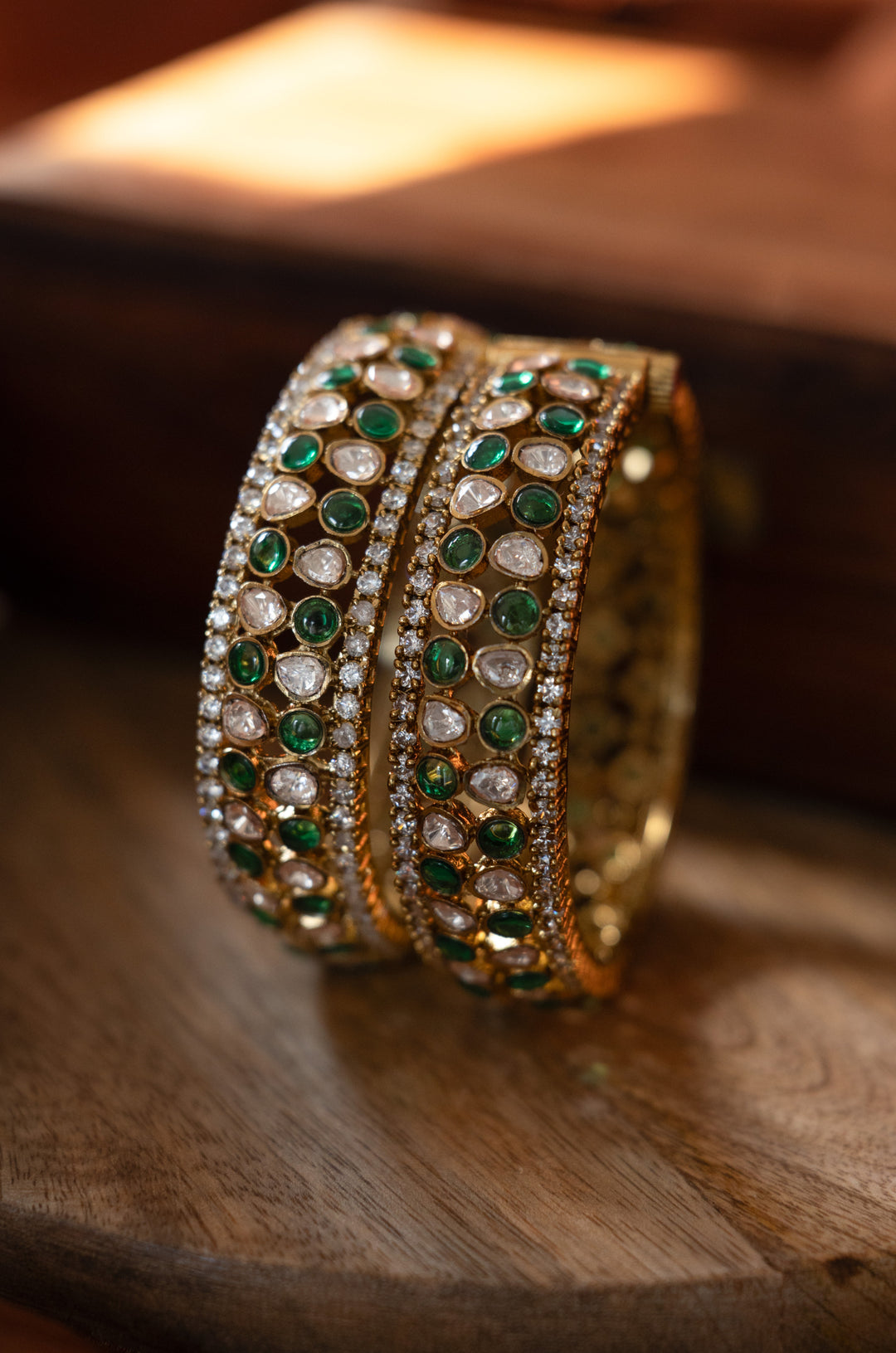 Samaira Green Polki Bangles - Set of 2