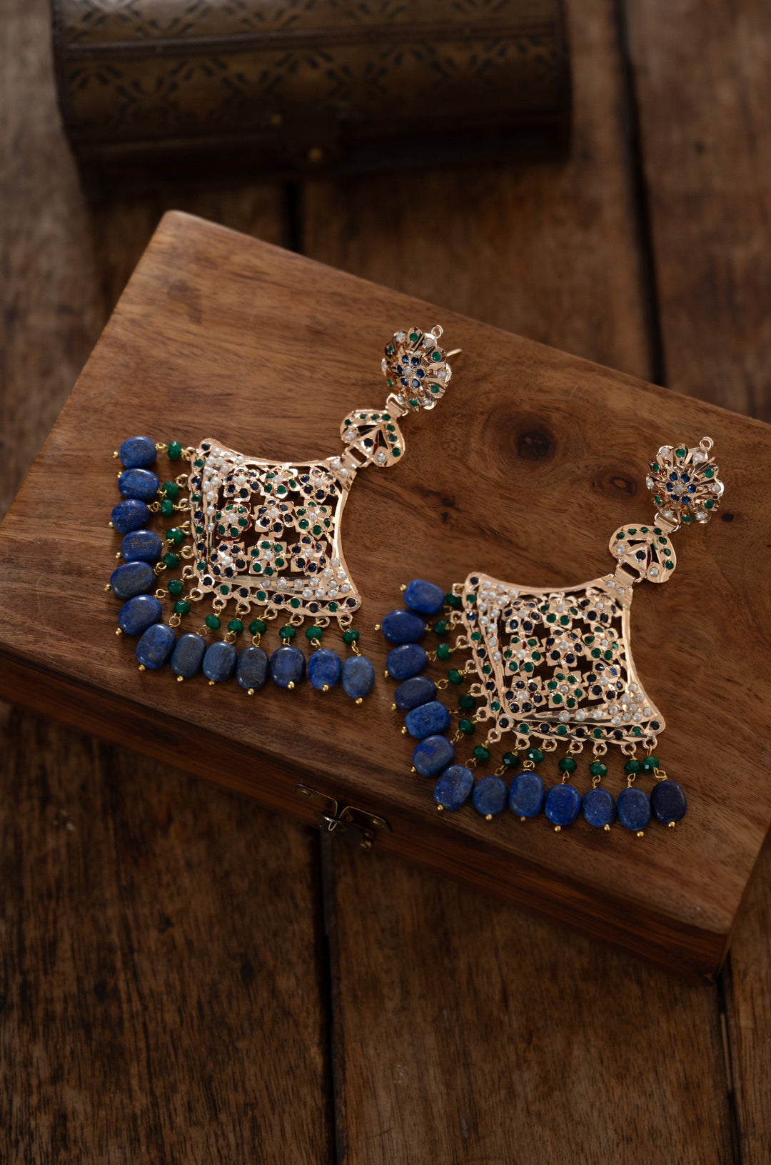Yadhvi Blue Jadau Chandbali Earrings