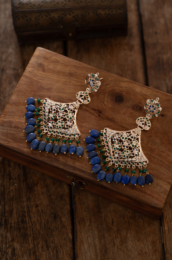 Yadhvi Blue Jadau Chandbali Earrings