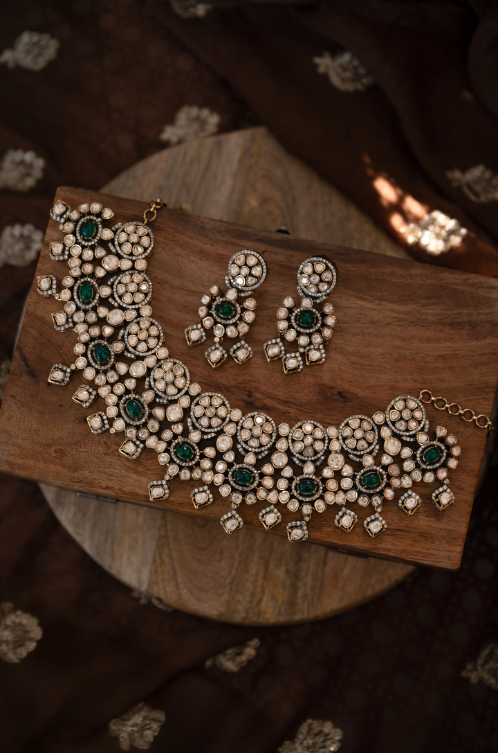 Avera Green Polki Necklace Set