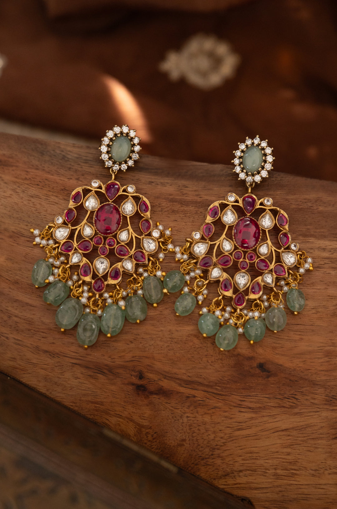 Alaiza Red Kundan Earrings