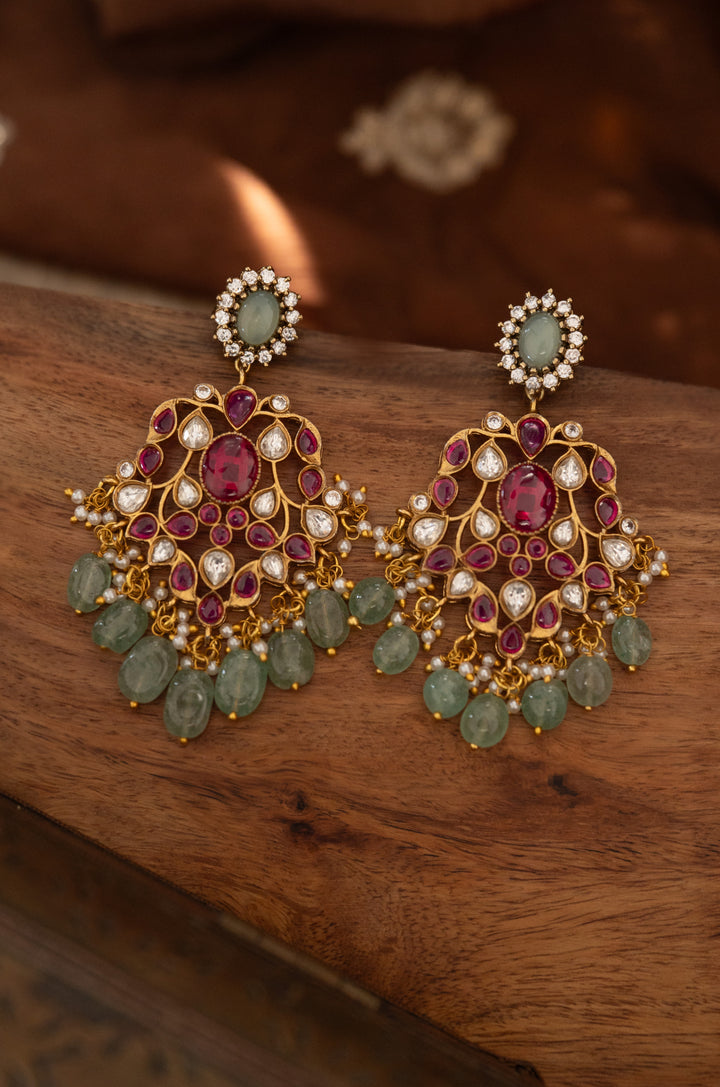 Alaiza Red Kundan Earrings