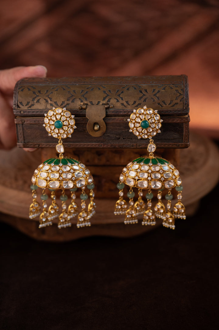 Anjulika Green Silver Polki Earrings