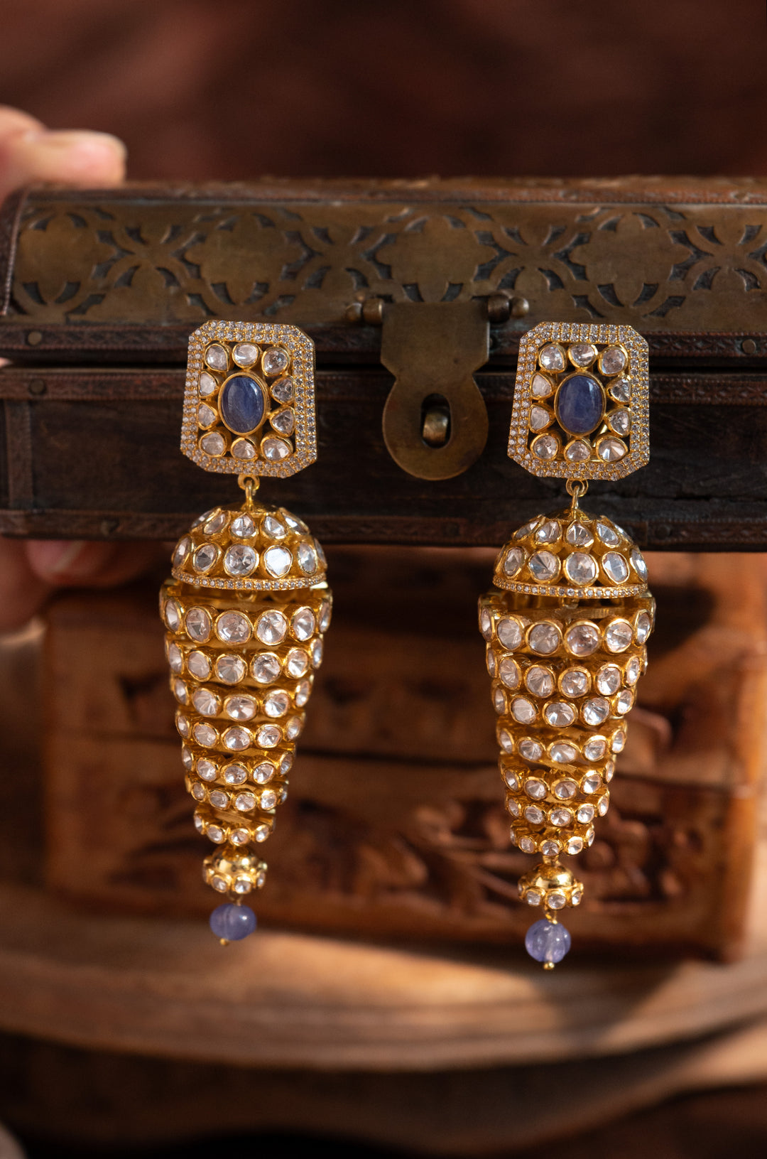 Naisha Fine Silver Polki Jhumka Earrings