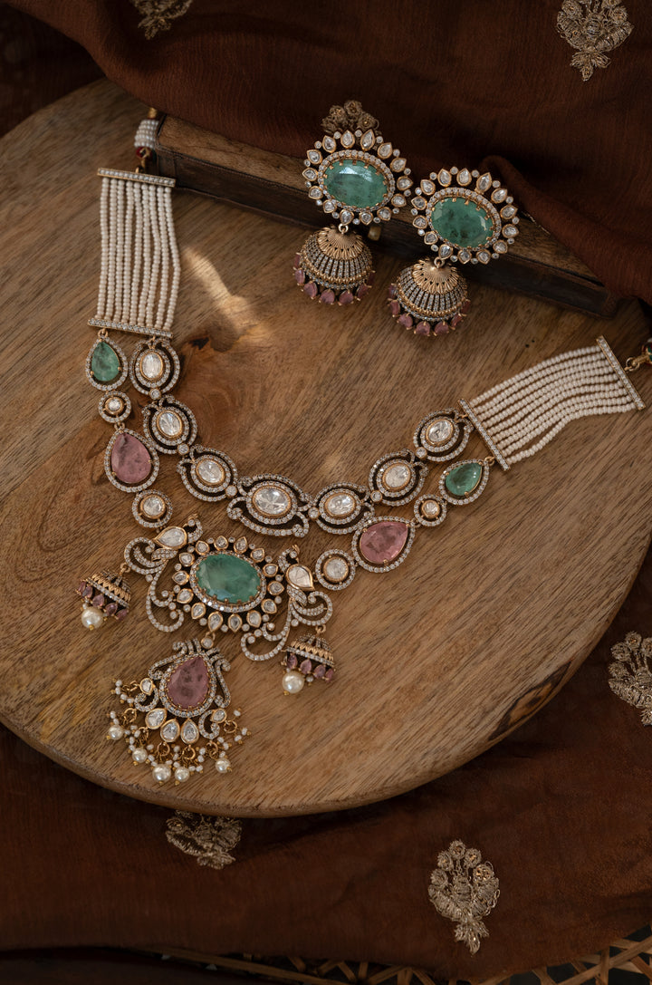 Asfira Mint Polki Necklace Set