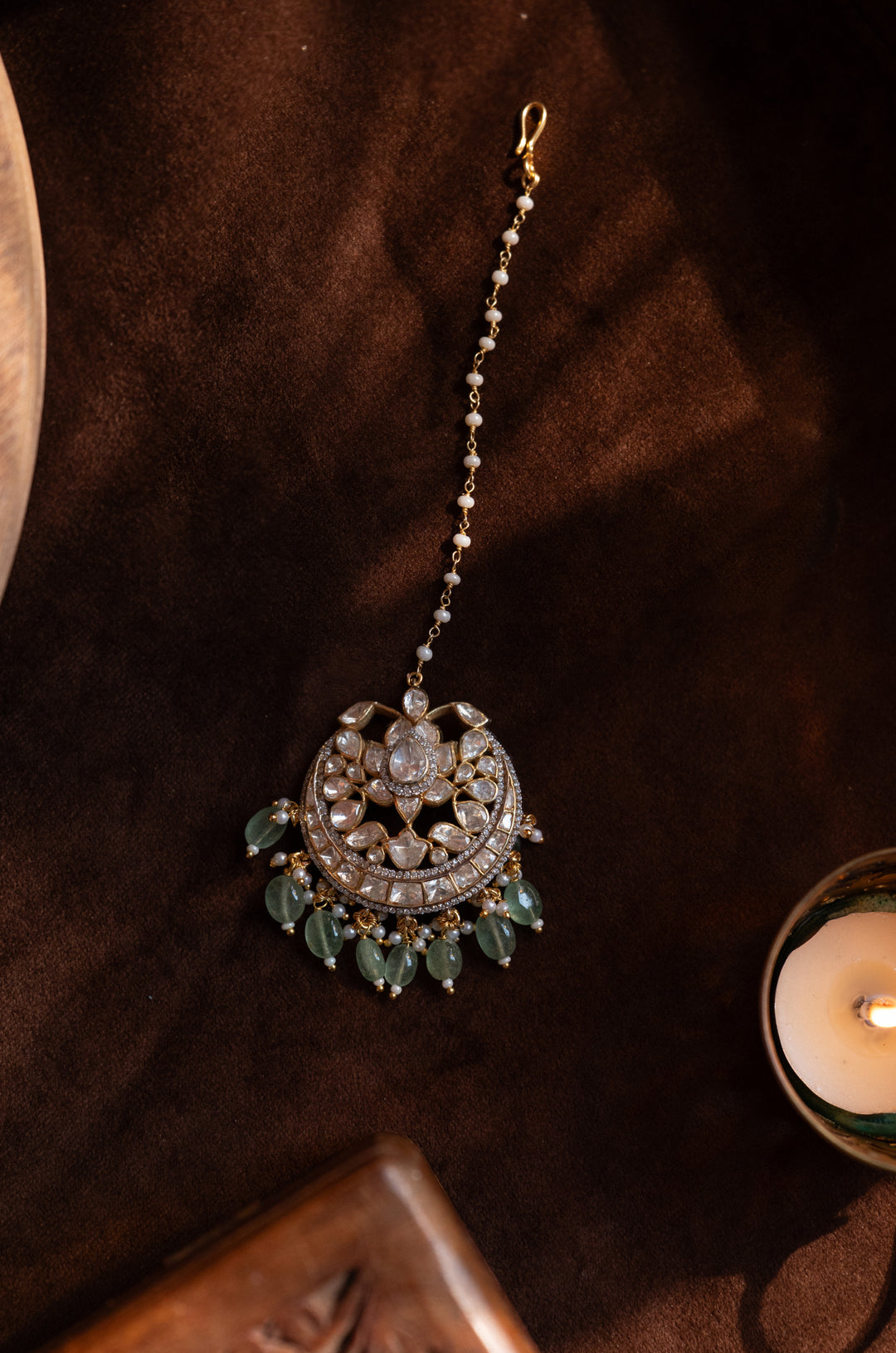 Mahnoor Mint Silver Polki Maangtikka