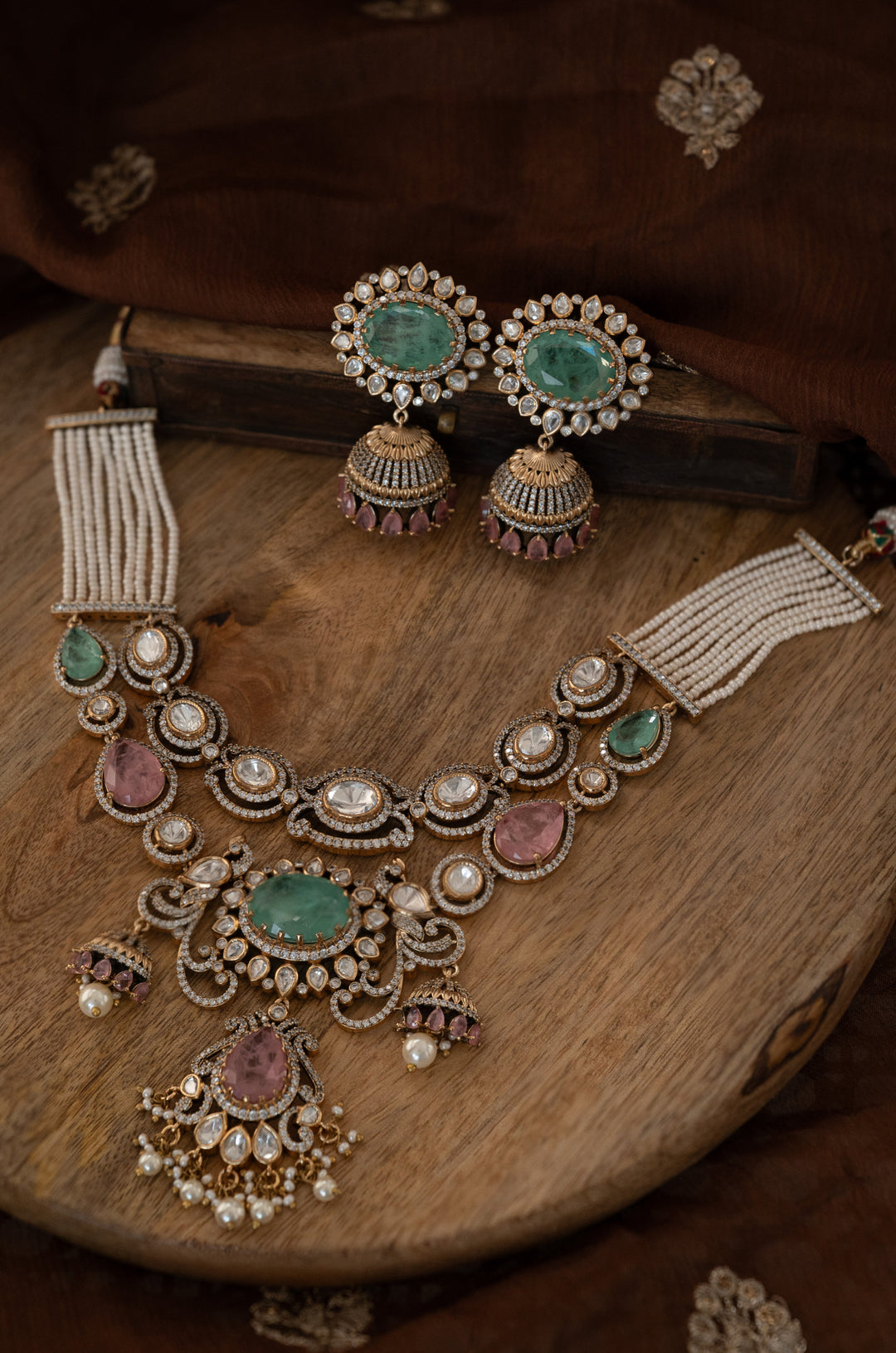 Asfira Mint Polki Necklace Set