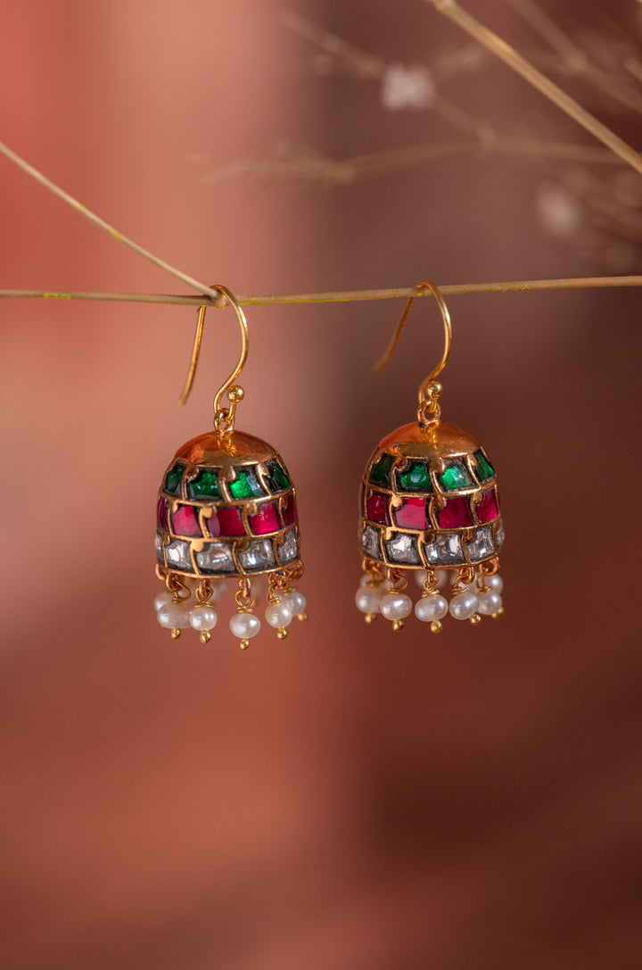 Gulnaar Fine Silver Meenakari Jhumki Earrings