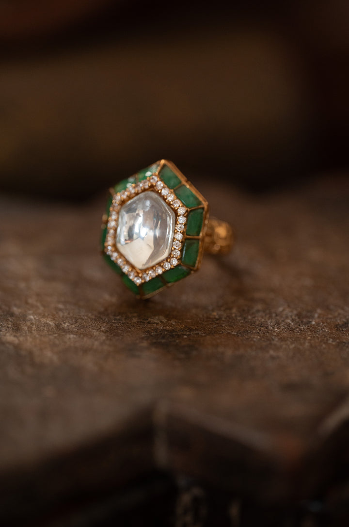 Nazm Green Polki Ring