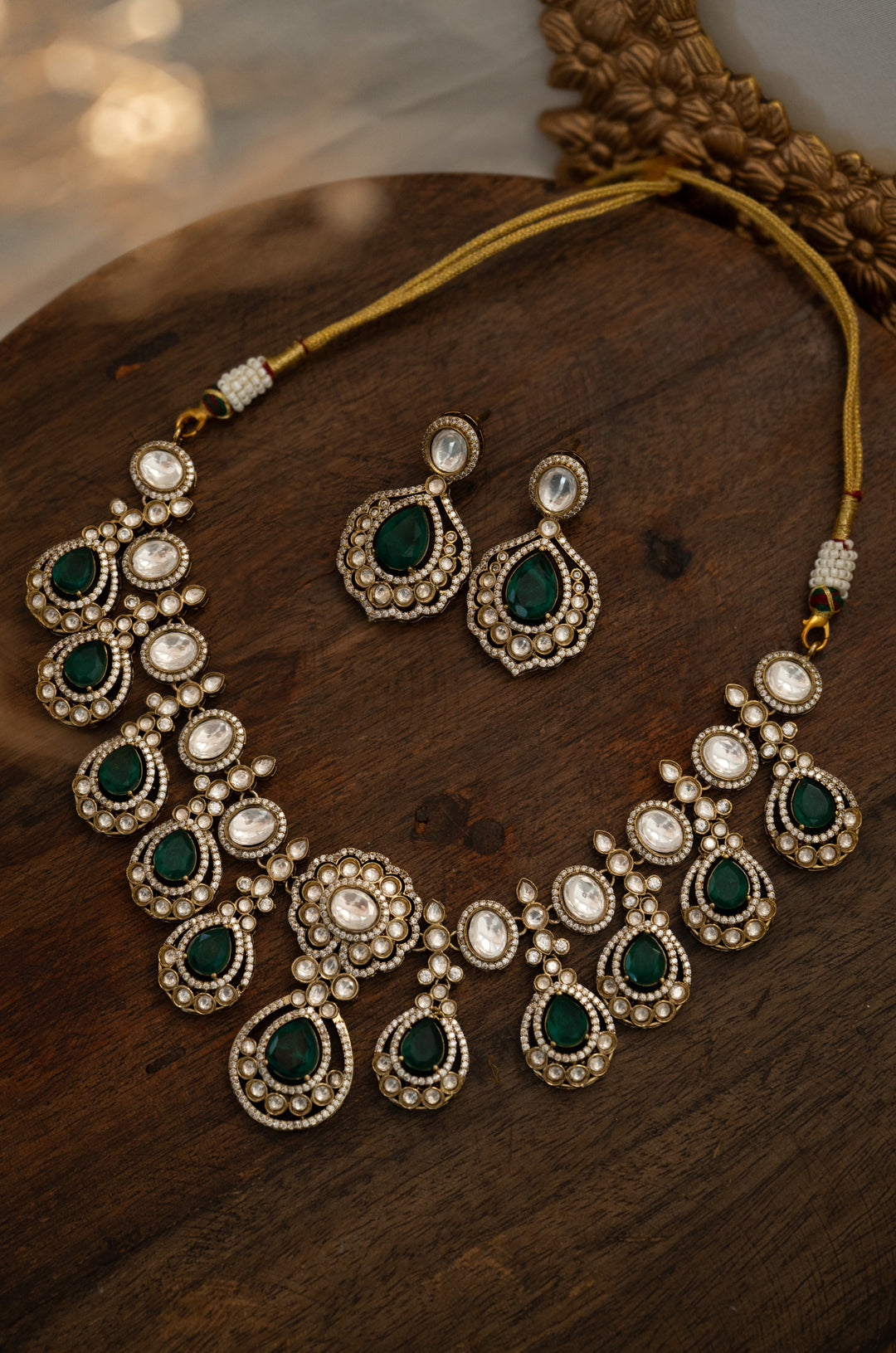 Wimya Green Polki Necklace Set