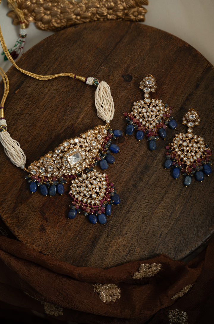 Kansha Blue Polki Necklace Set
