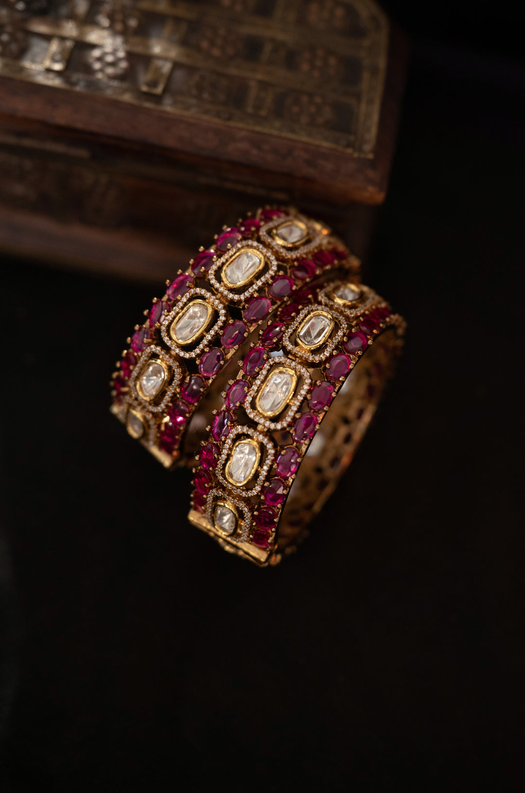 Maya Pink Polki Bangles - Set of 2