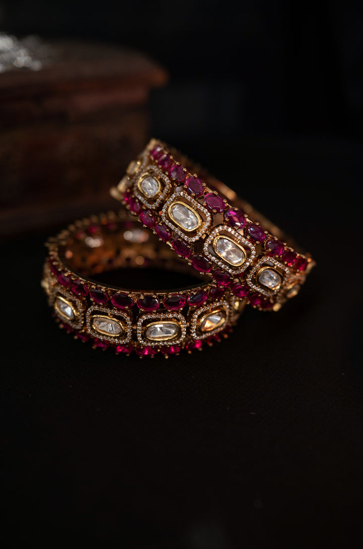 Maya Pink Polki Bangles - Set of 2