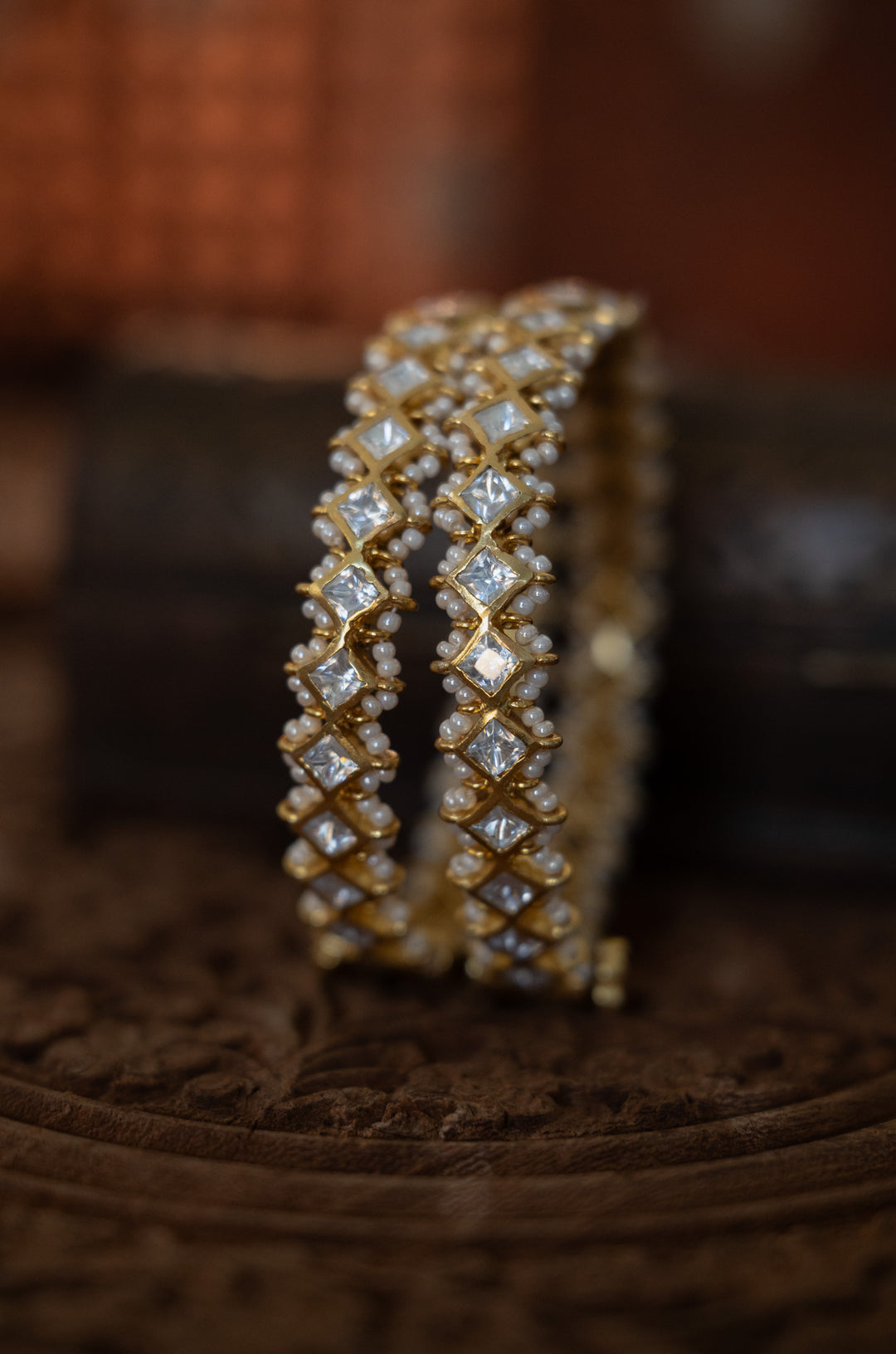 Kavi Polki Silver Bangles - Set of 2