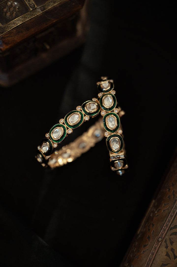 Amara Green Polki Bangles - Set of 2