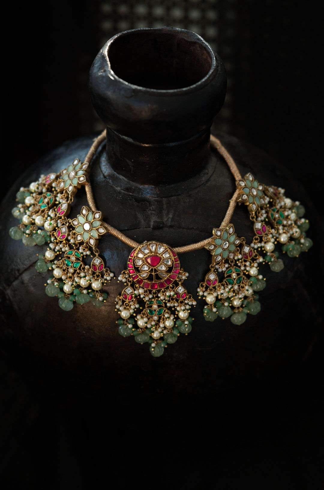 Roja Mint Floral Kundan Necklace