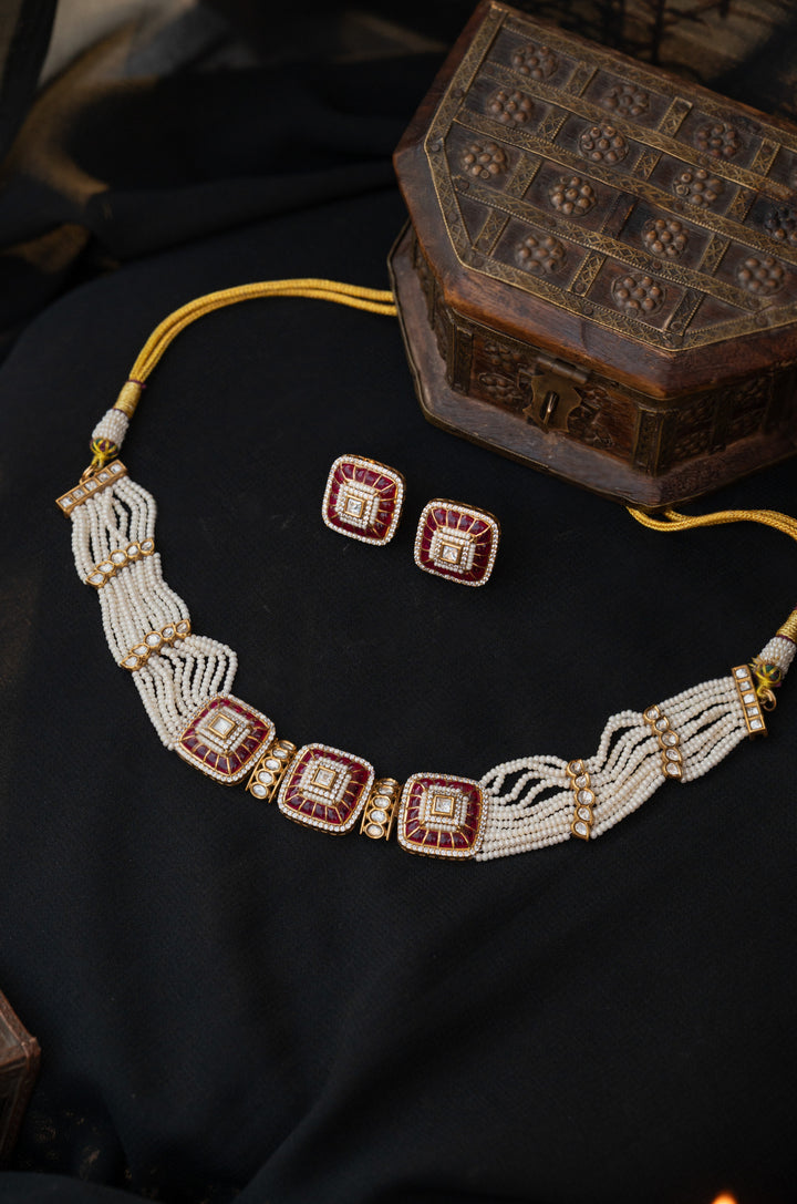 Keya Pink Polki Necklace Set