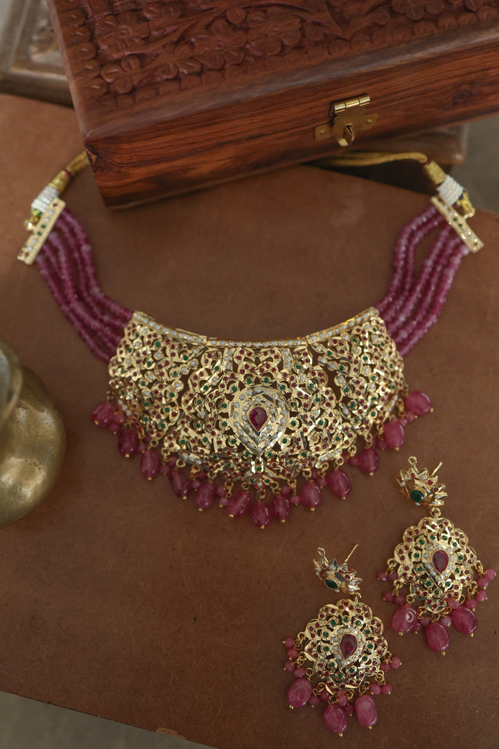 Amodini Pink Jadau Necklace Set