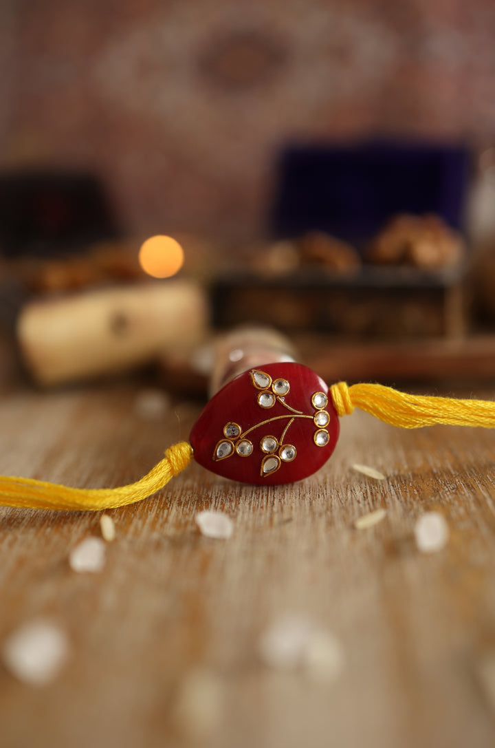 Rishi Red Yellow Kundan Rakhi