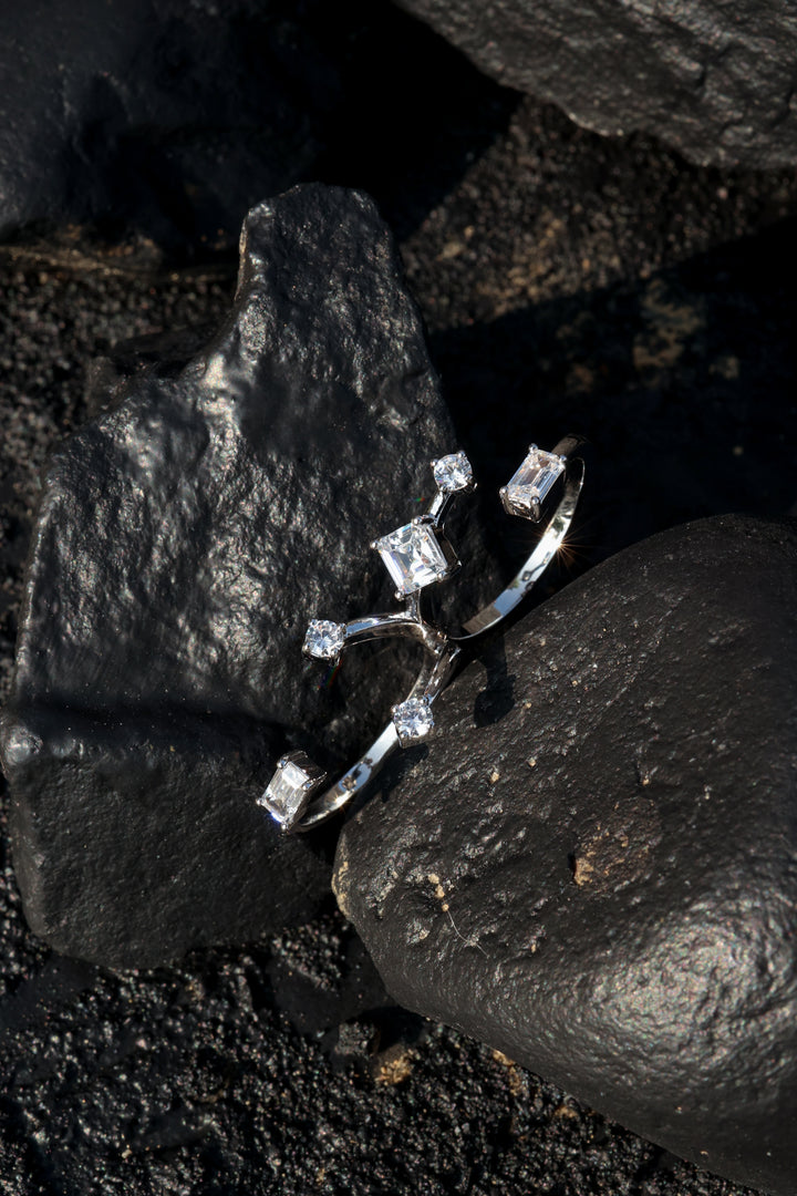 Sofia Double Finger Faux Diamond Ring