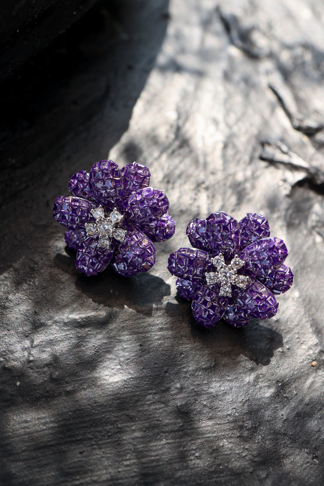 Rose Purple Faux Diamond Earrings