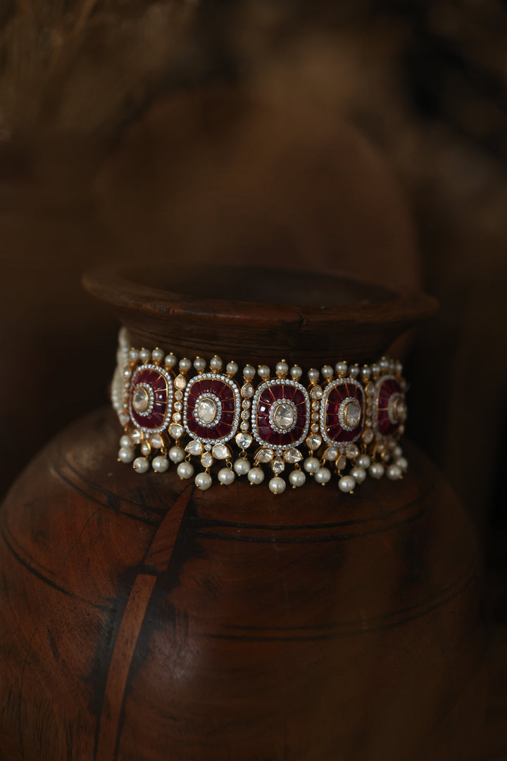 Jahzara Pink Polki Silver Necklace Set