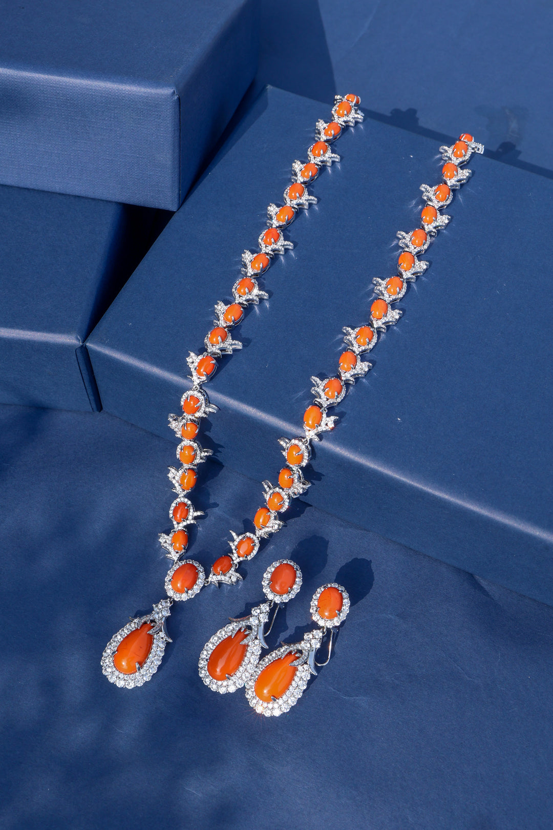 Edith Orange Pendant Necklace Set